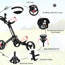 Load image into Gallery viewer, Gymax 3 Wheels Golf Push Pull Cart Folding Golf Pull Trolley w/ Adjustable Handle