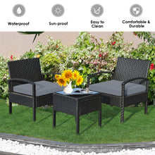 Load image into Gallery viewer, Gymax 3PCS Patio Rattan Conversation Furniture Set Outdoor Yard w/ Grey Cushions