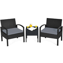 Load image into Gallery viewer, Gymax 3PCS Patio Rattan Conversation Furniture Set Outdoor Yard w/ Grey Cushions