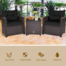 Load image into Gallery viewer, Gymax 3PCS Outdoor Patio Rattan Conversation Set Garden Yard w/ Black Cushions