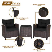 Load image into Gallery viewer, Gymax 3PCS Outdoor Patio Rattan Conversation Set Garden Yard w/ Black Cushions