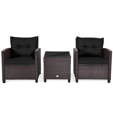 Load image into Gallery viewer, Gymax 3PCS Outdoor Patio Rattan Conversation Set Garden Yard w/ Black Cushions