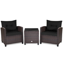 Load image into Gallery viewer, Gymax 3PCS Outdoor Patio Rattan Conversation Set Garden Yard w/ Black Cushions