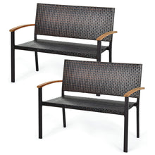 Load image into Gallery viewer, Gymax Set of 2 Patio Wicker Bench All Weather Rattan Chair Loveseat w/ Acacia Armrest