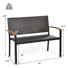 Load image into Gallery viewer, Gymax Set of 2 Patio Wicker Bench All Weather Rattan Chair Loveseat w/ Acacia Armrest