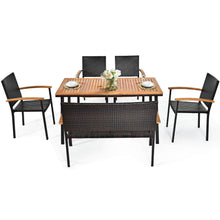 Load image into Gallery viewer, Gymax 6PCS Rattan Outdoor Dining Set Patio Furniture Set w/ Wooden Tabletop