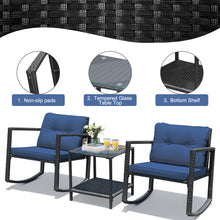 Load image into Gallery viewer, Gymax 3PCS Rattan Rocking Chair Table Set Patio Furniture Set w/ Navy Cushions