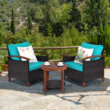Load image into Gallery viewer, Gymax 3PCS Patio Wicker Rattan Conversation Set Outdoor Furniture Set w/ Turquoise Cushion