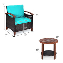 Load image into Gallery viewer, Gymax 3PCS Patio Wicker Rattan Conversation Set Outdoor Furniture Set w/ Turquoise Cushion