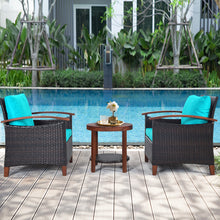 Load image into Gallery viewer, Gymax 3PCS Patio Wicker Rattan Conversation Set Outdoor Furniture Set w/ Turquoise Cushion