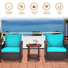 Load image into Gallery viewer, Gymax 3PCS Patio Wicker Rattan Conversation Set Outdoor Furniture Set w/ Turquoise Cushion