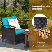 Load image into Gallery viewer, Gymax 3PCS Patio Wicker Rattan Conversation Set Outdoor Furniture Set w/ Turquoise Cushion