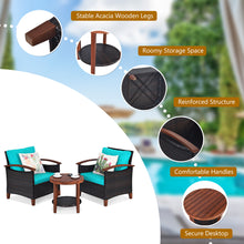 Load image into Gallery viewer, Gymax 3PCS Patio Wicker Rattan Conversation Set Outdoor Furniture Set w/ Turquoise Cushion