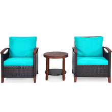 Load image into Gallery viewer, Gymax 3PCS Patio Wicker Rattan Conversation Set Outdoor Furniture Set w/ Turquoise Cushion