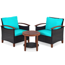 Load image into Gallery viewer, Gymax 3PCS Patio Wicker Rattan Conversation Set Outdoor Furniture Set w/ Turquoise Cushion