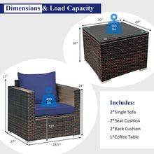 Load image into Gallery viewer, Gymax 3PCS Rattan Patio Outdoor Conversation Furniture Set w/ Navy Cushions