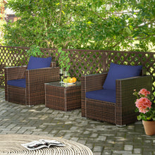 Load image into Gallery viewer, Gymax 3PCS Rattan Patio Outdoor Conversation Furniture Set w/ Navy Cushions