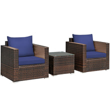 Load image into Gallery viewer, Gymax 3PCS Rattan Patio Outdoor Conversation Furniture Set w/ Navy Cushions
