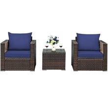 Load image into Gallery viewer, Gymax 3PCS Rattan Patio Outdoor Conversation Furniture Set w/ Navy Cushions