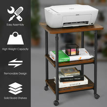 Load image into Gallery viewer, Gymax 3-Tier Rolling Adjustable Printer Cart Machine Stand Storage Rack Brown