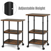 Load image into Gallery viewer, Gymax 3-Tier Rolling Adjustable Printer Cart Machine Stand Storage Rack Brown