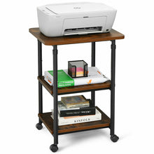 Load image into Gallery viewer, Gymax 3-Tier Rolling Adjustable Printer Cart Machine Stand Storage Rack Brown