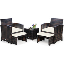Load image into Gallery viewer, Gymax 5PCS Rattan Patio Furniture Set Chair & Ottoman Set w/ White Cushions