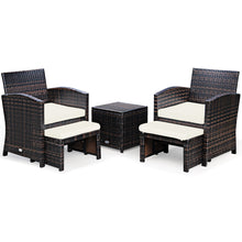 Load image into Gallery viewer, Gymax 5PCS Rattan Patio Furniture Set Chair & Ottoman Set w/ White Cushions