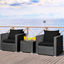 Load image into Gallery viewer, Gymax 3PCS Rattan Patio Conversation Furniture Set Outdoor w/ Black Cushions