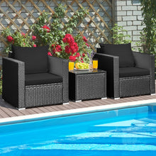 Load image into Gallery viewer, Gymax 3PCS Rattan Patio Conversation Furniture Set Outdoor w/ Black Cushions