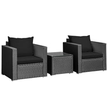 Load image into Gallery viewer, Gymax 3PCS Rattan Patio Conversation Furniture Set Outdoor w/ Black Cushions