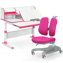 Load image into Gallery viewer, Gymax Adjustable Kids Study Desk Drafting Table Chair Set w/ Bookshelf