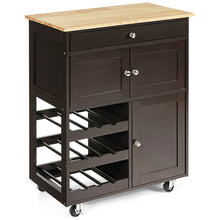 Load image into Gallery viewer, Gymax Rolling Kitchen Island Serving Cart Storage Cabinet w/ Wine Rack