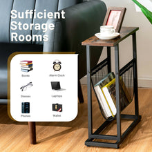 Load image into Gallery viewer, Gymax 2PCS Industrial End Side Table Nightstand with Mesh Holder Rustic Brown