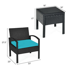 Load image into Gallery viewer, Gymax 3PCS Patio Rattan Conversation Furniture Set Outdoor Yard w/ Turquoise Cushions