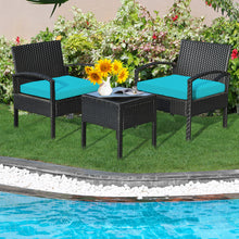 Load image into Gallery viewer, Gymax 3PCS Patio Rattan Conversation Furniture Set Outdoor Yard w/ Turquoise Cushions