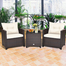 Load image into Gallery viewer, Gymax 3PCS Outdoor Patio Rattan Conversation Set Garden Yard w/ Off White Cushions
