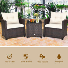 Load image into Gallery viewer, Gymax 3PCS Outdoor Patio Rattan Conversation Set Garden Yard w/ Off White Cushions