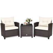 Load image into Gallery viewer, Gymax 3PCS Outdoor Patio Rattan Conversation Set Garden Yard w/ Off White Cushions
