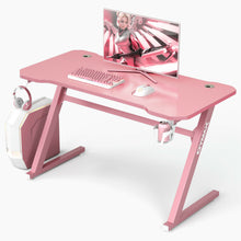 Load image into Gallery viewer, Gymax 47'' Gaming Desk Z-Shaped Computer Table w/ Cup Holder Headphone Hook Pink