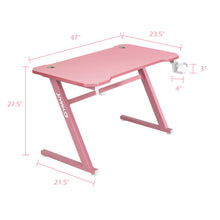 Load image into Gallery viewer, Gymax 47'' Gaming Desk Z-Shaped Computer Table w/ Cup Holder Headphone Hook Pink