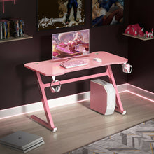 Load image into Gallery viewer, Gymax 47'' Gaming Desk Z-Shaped Computer Table w/ Cup Holder Headphone Hook Pink