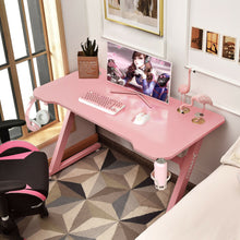 Load image into Gallery viewer, Gymax 47'' Gaming Desk Z-Shaped Computer Table w/ Cup Holder Headphone Hook Pink