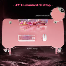 Load image into Gallery viewer, Gymax 47'' Gaming Desk Z-Shaped Computer Table w/ Cup Holder Headphone Hook Pink