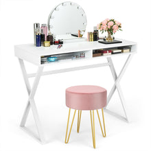 Load image into Gallery viewer, Gymax Vanity Table Set Writing Desk Makeup Table w/Round Velvet Ottoman Pink