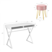 Load image into Gallery viewer, Gymax Vanity Table Set Writing Desk Makeup Table w/Round Velvet Ottoman Pink