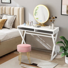 Load image into Gallery viewer, Gymax Vanity Table Set Writing Desk Makeup Table w/Round Velvet Ottoman Pink