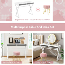 Load image into Gallery viewer, Gymax Vanity Table Set Writing Desk Makeup Table w/Round Velvet Ottoman Pink