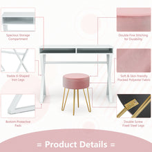 Load image into Gallery viewer, Gymax Vanity Table Set Writing Desk Makeup Table w/Round Velvet Ottoman Pink