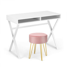 Load image into Gallery viewer, Gymax Vanity Table Set Writing Desk Makeup Table w/Round Velvet Ottoman Pink